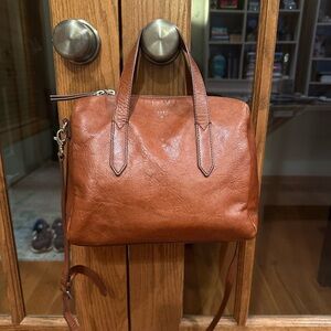 Fossil Leather Satchel in Cognac Brown